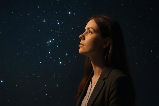 星空を見上げる人物 星空を見上げる人物の写真