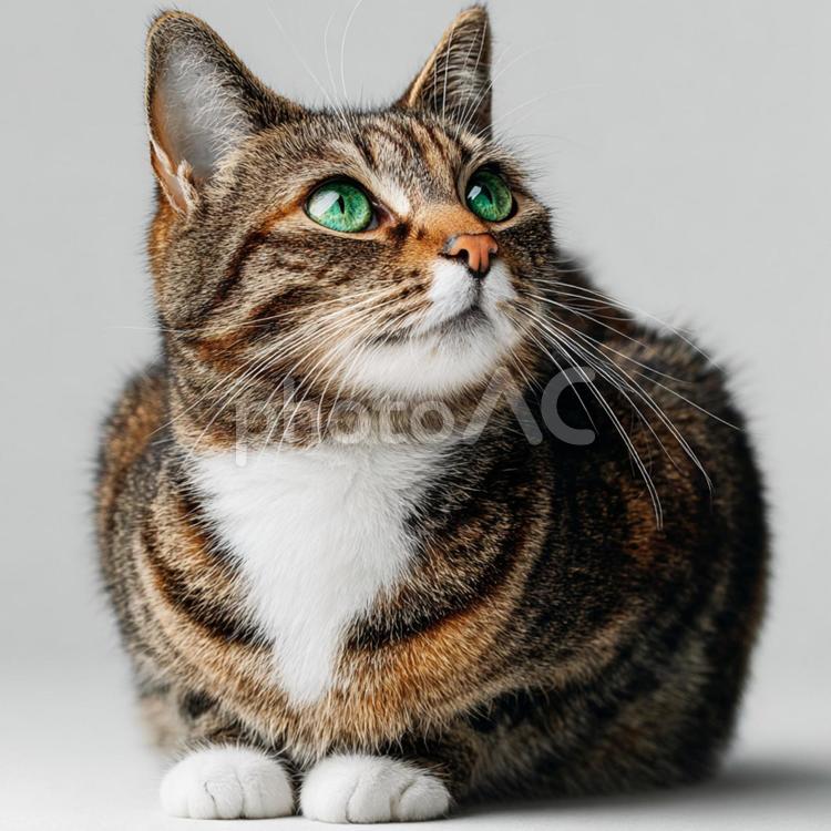 エメラルドグリーンの瞳が美しいキジトラ猫 猫,キジトラ,緑の目の写真素材