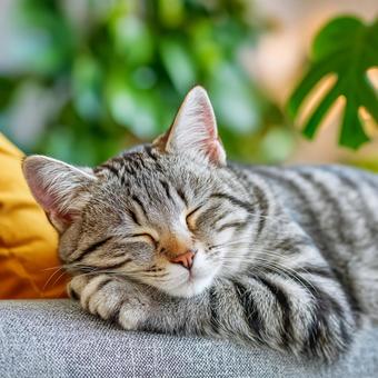 穏やかな午睡を楽しむ猫のクローズアップ 穏やかな午睡を楽しむ猫のクローズアップの写真