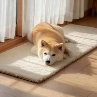 日差しの中でくつろぐ秋田犬 日差しの中でくつろぐ秋田犬の写真