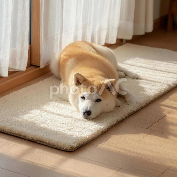 日差しの中でくつろぐ秋田犬 犬,秋田犬,ペットの写真素材