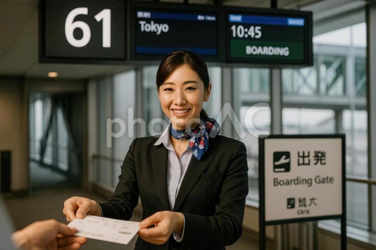 笑顔で案内する空港スタッフ 空港,スタッフ,案内の写真素材