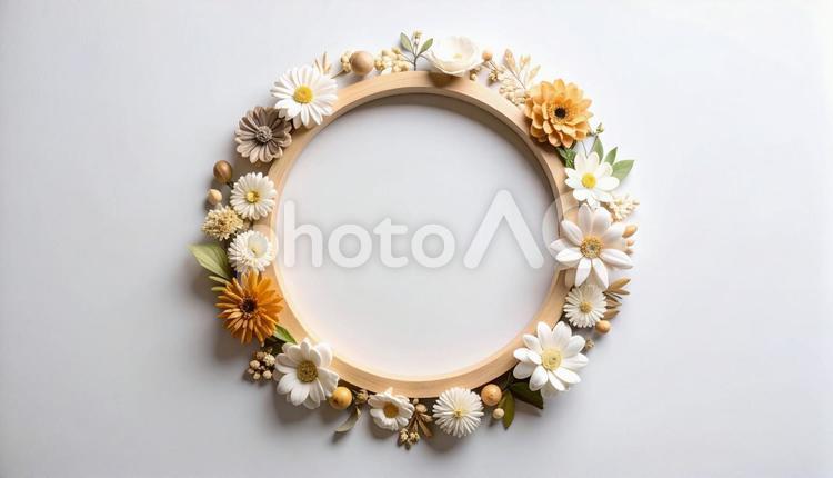 花で彩られた円形フレームデザイン 花,フレーム,円形の写真素材