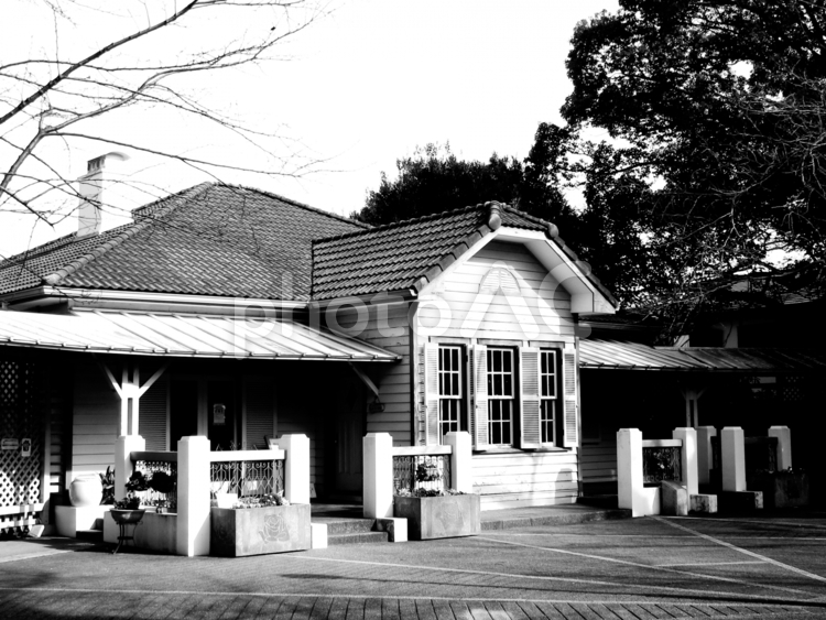 神奈川県-山手公園-山手68番館-白黒 山手公園,公園,国指定名勝の写真素材