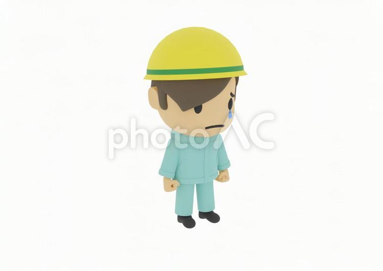 俯き泣く悲しむ工場の若い男性の作業員 労働者,現場監督,設計士の写真素材