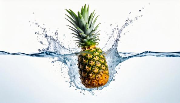 水に落としたパイナップル 水に落としたパイナップルの写真