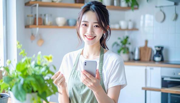 スマホでポイ活する笑顔の女性 スマホでポイ活する笑顔の女性の写真