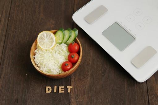 ヘルシーなダイエット食事 ヘルシーなダイエット食事 ダイエット,体重計,野菜の写真素材