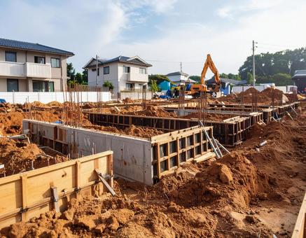 住宅工事現場　基礎工事の写真の写真