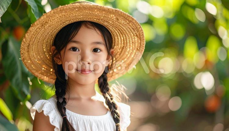 真夏のイメージ　少女のポートレート 緑,少女,かわいいの写真素材