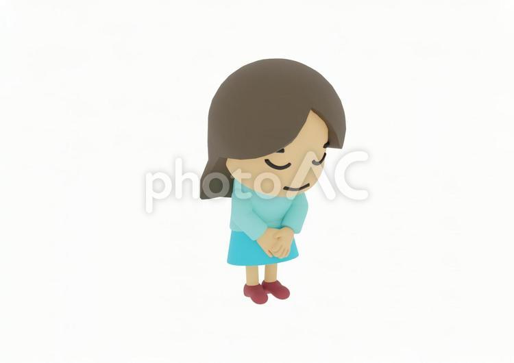 頭を下げてお辞儀する私服の若い女性の少女 女,クレイアート,人の写真素材