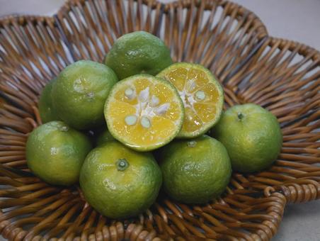 シークワーサー＊断面 シークヮーサー,柑橘類,断面の写真素材