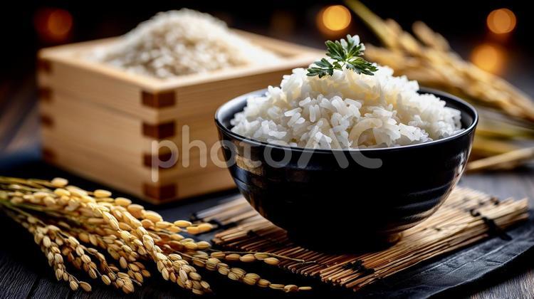 白ご飯と収穫したての米と稲穂 米,稲穂,ご飯の写真素材
