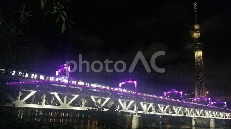 浅草　夜景　隅田川 東京,夜景,浅草の写真素材