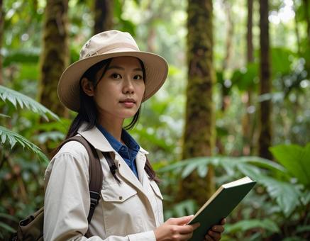 熱帯雨林・ジャングルを調査する生物学者 熱帯雨林・ジャングルを調査する生物学者の写真