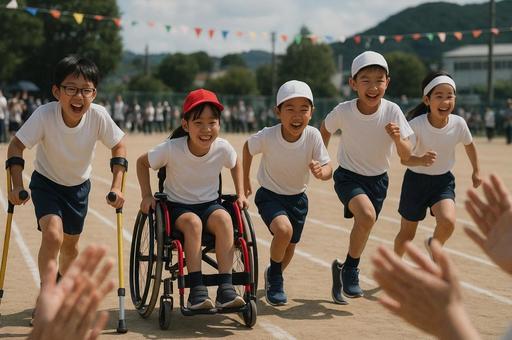 笑顔あふれる運動会競走 笑顔あふれる運動会競走の写真
