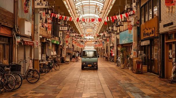 昭和レトロな商店街の風景・アーケード 昭和レトロな商店街の風景・アーケードの写真
