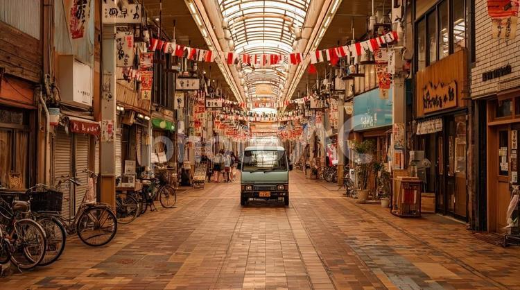 昭和レトロな商店街の風景・アーケード 昭和レトロ,商店街,アーケード街の写真素材