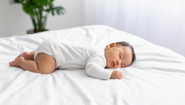 うつぶせ寝する赤ちゃん うつぶせ寝する赤ちゃんの写真