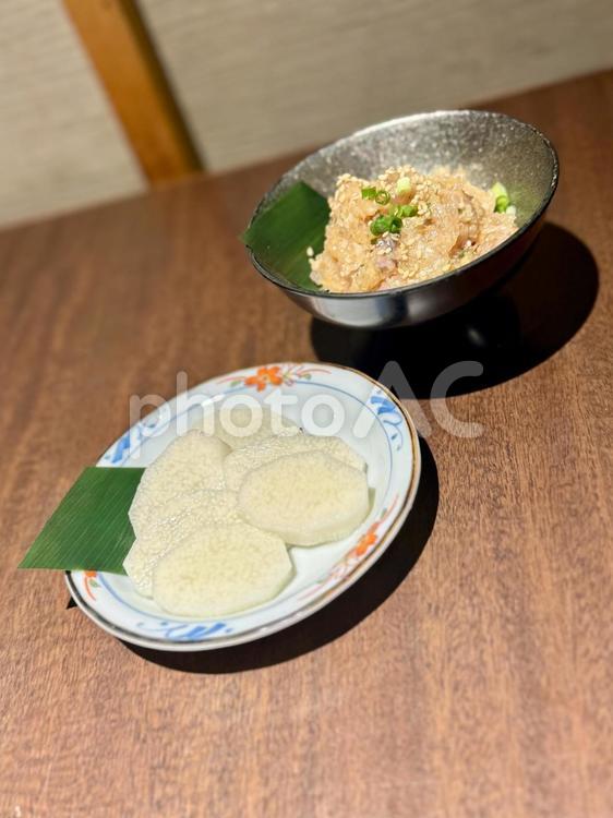 長芋となめろう 長芋,なめろう,美味しいの写真素材