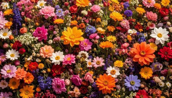 花畑を真上から見た背景写真素材 花畑を真上から見た背景写真素材の写真