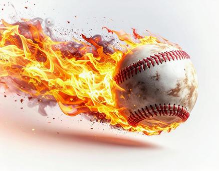 剛速球で炎をまとって飛ぶ野球ボールの写真