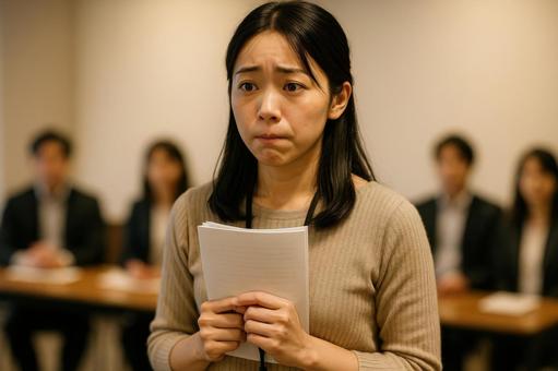 プレゼン直前の女性社員 プレゼン直前の女性社員の写真