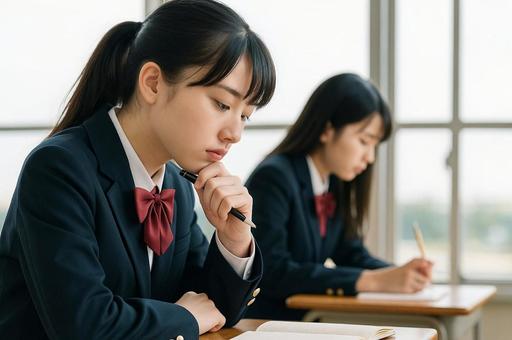勉強する女子学生・受験・センター試験 勉強する女子学生・受験・センター試験の写真