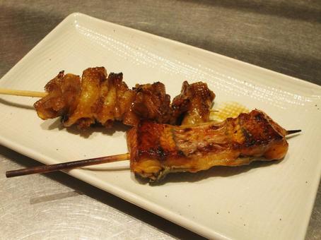 Yakitori (chicken skin and eel skewers), JPG Yakitori (chicken skin and eel skewers), JPG