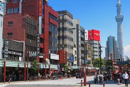 淺草雷門通商店街和天空樹, JPG 淺草雷門通商店街和天空樹, 아사쿠사, 카미나리몬 거리, 카미나리몬 도리 상점가, JPG
