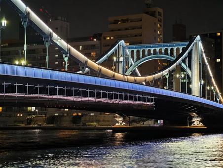 清洲橋　夜景 清洲橋,隅田川,夜景の写真素材