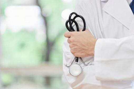 Hands of a male doctor with a stethoscope at the hospital, device, image, on hand, JPG