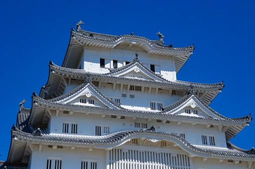 そびえる姫路城の天守閣 そびえる姫路城の天守閣 姫路城,天守閣,建物の写真素材