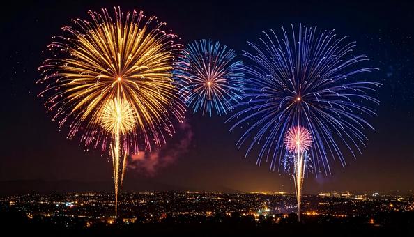 夜空にあがる打ち上げ花火 風物詩 夜空にあがる打ち上げ花火 風物詩の写真