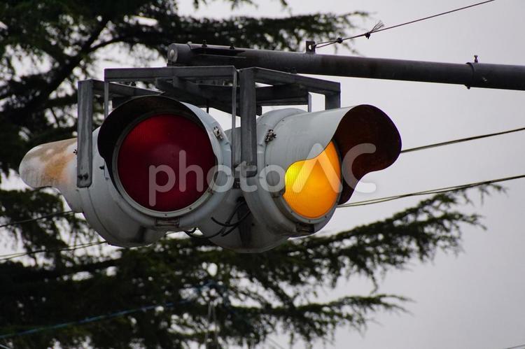 一灯式信号機 一灯式信号機,特殊信号,島根県の写真素材
