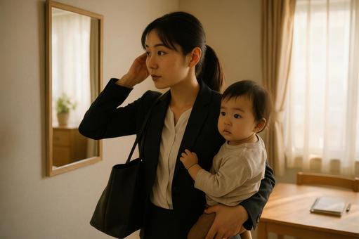働く母の朝の準備 働く母の朝の準備の写真