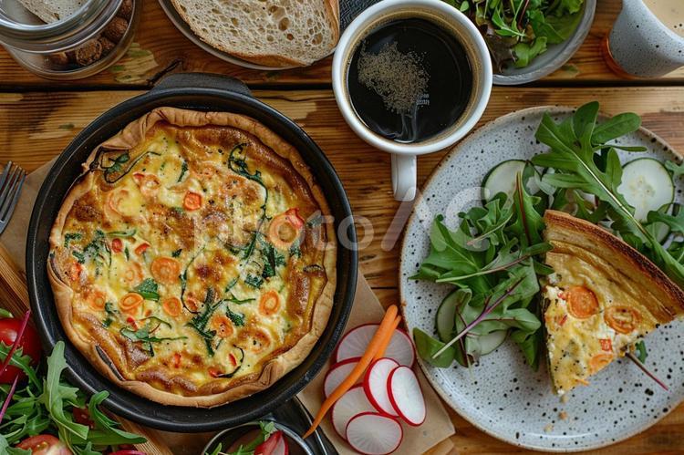 フレッシュ野菜とコーヒーの朝ごはん 朝食,カフェ,オムレツの写真素材