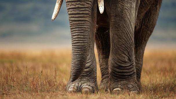 乾いた大地とゾウの足の写真