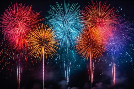 色とりどりの花火が輝く夏の夜 色とりどりの花火が輝く夏の夜の写真