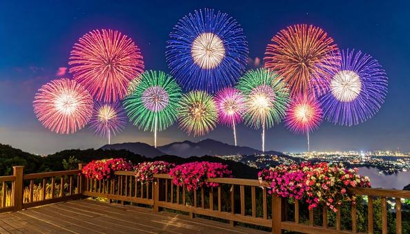 色とりどりの花火 色とりどりの花火の写真