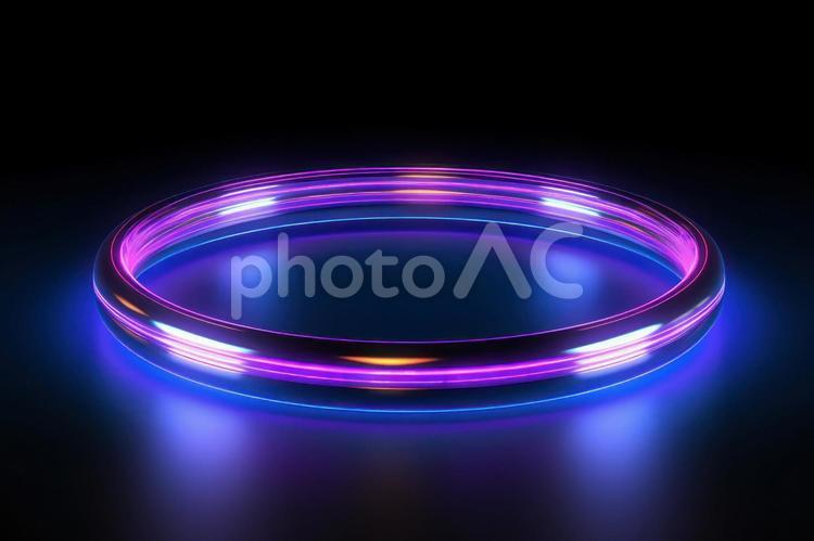 青と紫に光るメタリックな輪 金属,輪,メタリックの写真素材