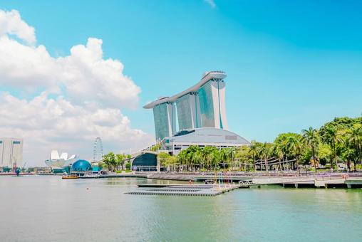 【シンガポール】海とマリーナベイサンズ シンガポール,マリーナベイサンズ,ホテルの写真素材