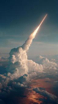 青空と雲を突き抜けていく、ロケットの軌跡 青空と雲を突き抜けていく、ロケットの軌跡の写真