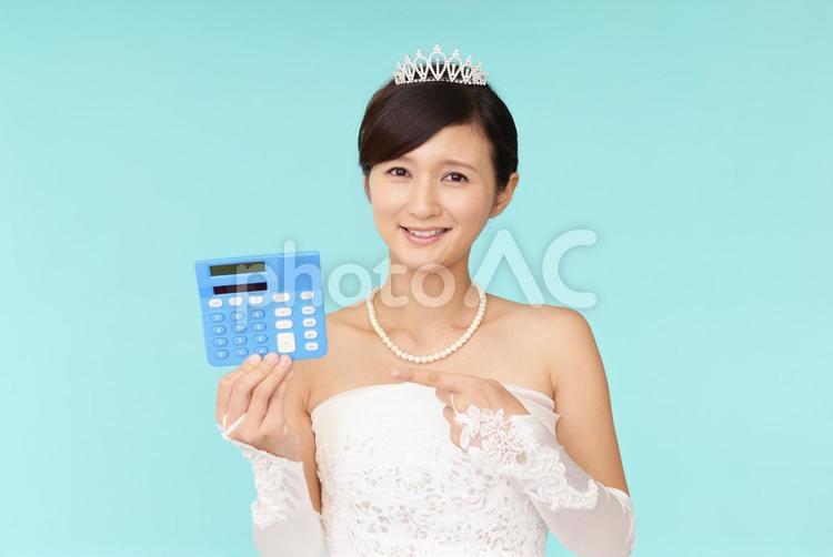 計算機を持つ花嫁 女性,花嫁,ウエディングの写真素材