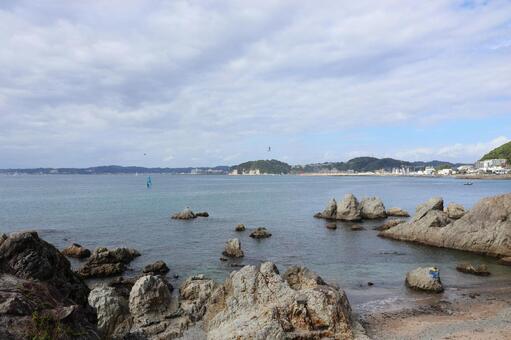 １０月中旬の森戸海岸からの風景 森戸海岸,海,空の写真素材