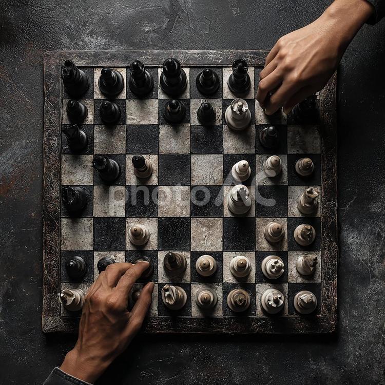 思考を巡らせるチェスゲームの瞬間 チェス,将棋,ボードゲームの写真素材