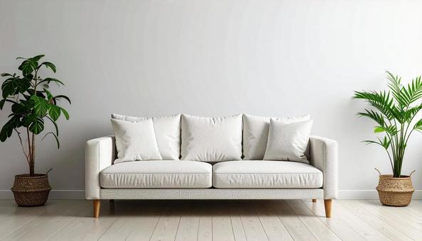 シンプルモダンなソファ、観葉植物 シンプルモダンなソファ、観葉植物の写真