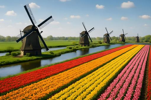 彩るチューリップ列 彩るチューリップ列の写真