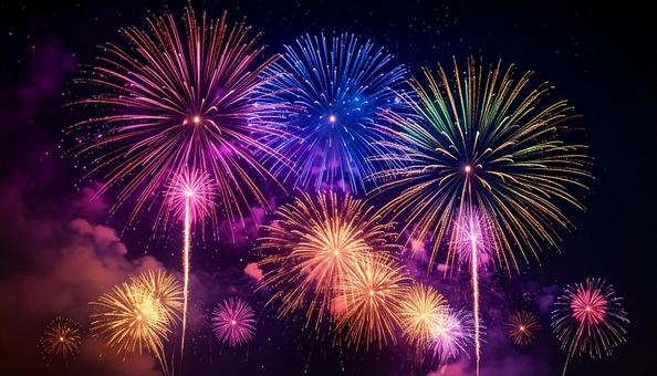 夜空にあがる打ち上げ花火 風物詩  夜空にあがる打ち上げ花火 風物詩の写真