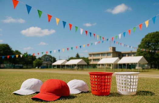 夏の運動会〜赤白帽〜の写真